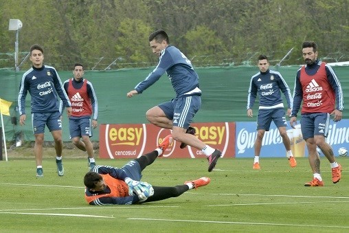 Parte del fútbol reducido en Ezeiza que la prensa pudo presenciar hoy en Ezeiza.