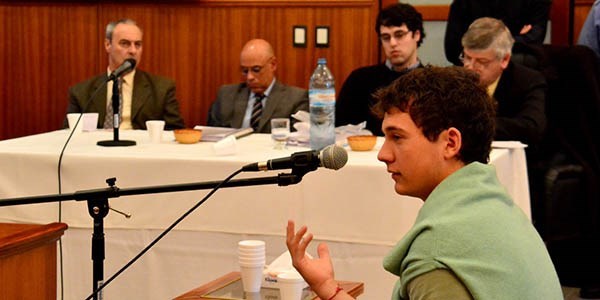 Martín Demichelis en el preciso momento de prestar declaración ante el Tribunal de enjuiciamiento.