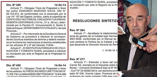 Decreto. Un facsímil del decreto vinculado a la transferencia de tierras y el intendente Rafael Williams, uno de los principales involucrados.