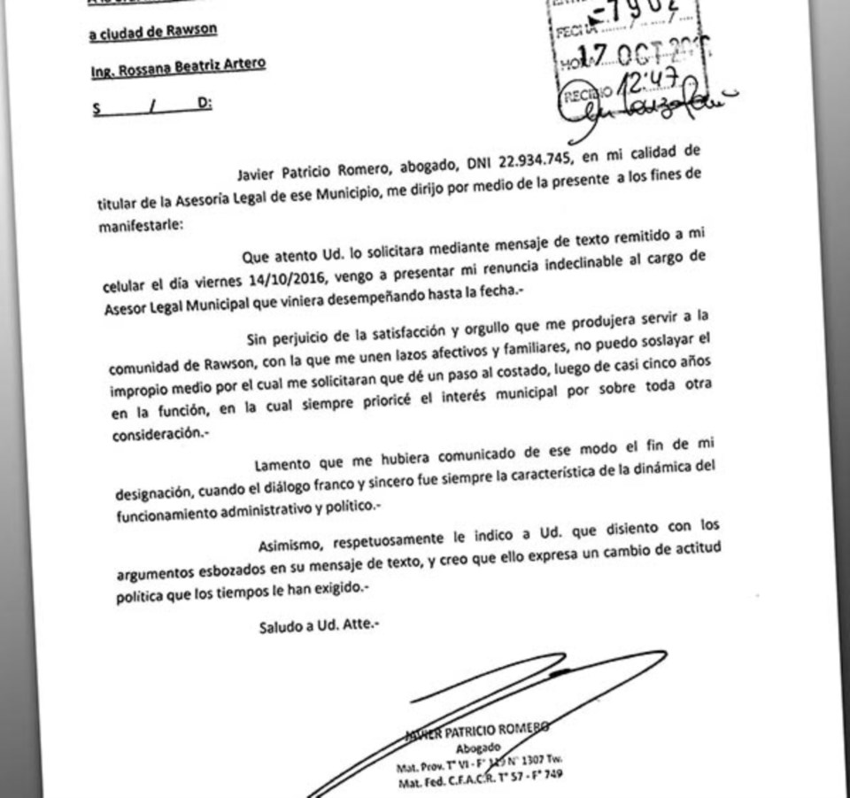 Rawson El Asesor Legal Que Artero Ech Por WhatsApp Se Fue Enojado Y Con Cr ticas