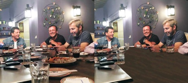 Antes y después. Un plato de sushi fue eliminado en una segunda imagen divulgada por los equipos de prensa de Massa.