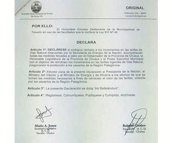 Documento. El fuerte pronunciamiento desde Trevelin.