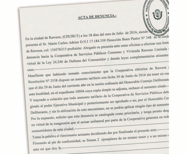 Presentación. Una de las denuncias ante Defensa del Consumidor.