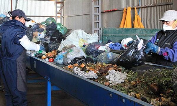 En la planta de tratamiento separan residuos para el compost.