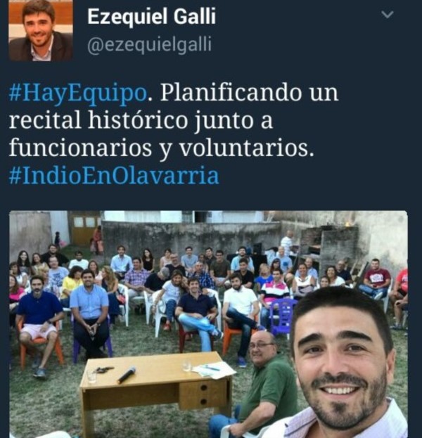 Tuit del intendente Galli un par de días antes del recital.