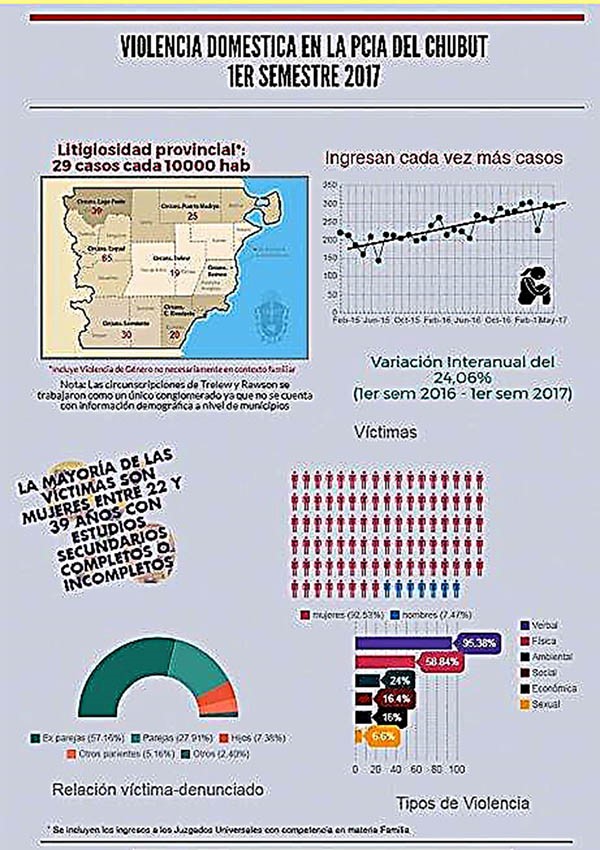 Uno de los gráficos sobre violencia doméstica comparativo del primer semestre de 2016 con el de 2017.