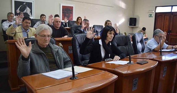 Manos arriba. Una postal de los concejales madrynenses habilitando el cambio de origen de los fondos.