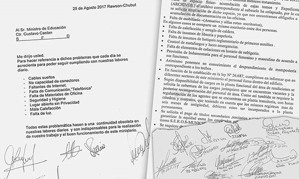 Algunas de las notas que fueron elevadas al ministro de Educación Gustavo Castán advirtiendo de las dificultades que presenta el edificio.