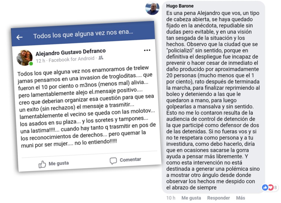 “Trogloditas”. El camarista y su particular punto de vista en Facebook. “Gorra”. La respuesta del exdefensor general en la misma red social.