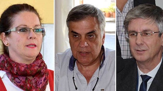 Protagonistas. Nichols (izquierda), Ruiz y Ongarato, piezas claves de un escándalo inesperado en Esquel. 
