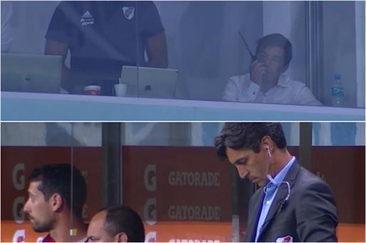 Las imágenes que comprometen a Gallardo: habló con el banco y entró al vestuario en el entretiempo de River-Gremio.