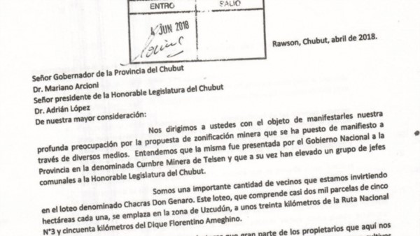 La nota elevada al gobernador por la producción en la Meseta.
