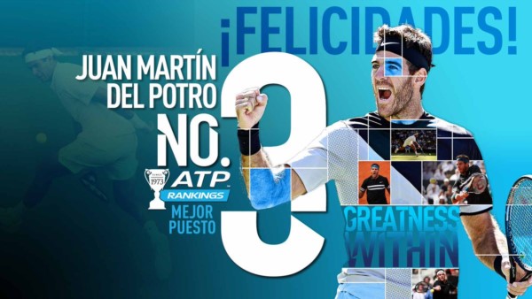 Ya es oficial: Delpo figura siendo el 1º argentino y sudamericano en el podio del ranking de la ATP después de 11 años y 9 meses, desde Nalbandian en noviembre de 2006.
