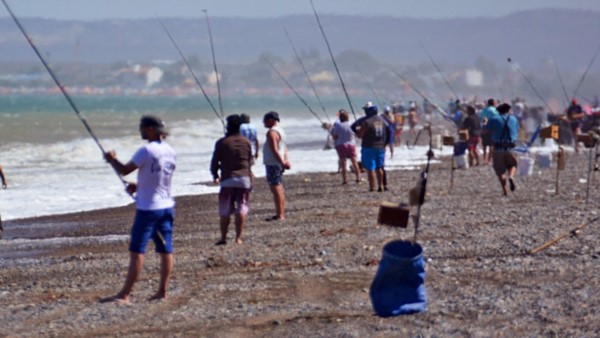Ciento veintidós parejas participan de la edición en curso de las 24 horas de pesca, que anualmente se realizan en Playa Unión, Rawson.