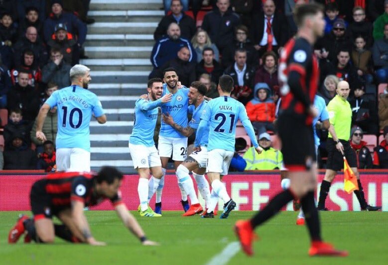 Manchester City se lleva un apretado triunfo sobre el Bournemouth con solitario gol de Mahrez.