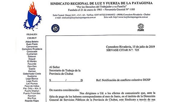 El fascímil con la notificación ante la Secretaría de Trabajo.