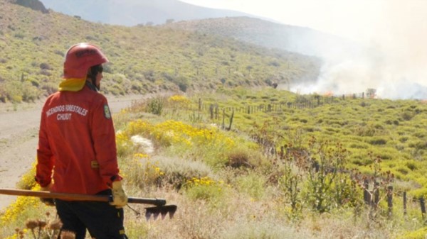 El incendio de matorrales iniciado sobre la Ruta 40 en dirección a Tecka, se propagó a la vera de la Ruta 62