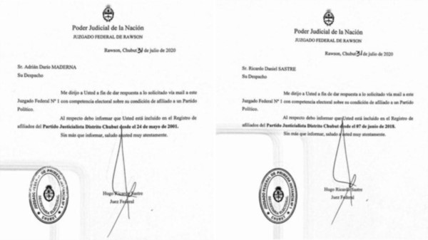 Siguen adentro. El juez Sastre notificó a Maderna y a los mellizos Sastre que siguen incluidos en la lista de afiliados al Partido Justicialista. 