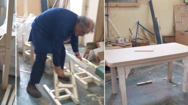 Trabajos en madera. Una postal de la confección de los mobiliarios que se realizó en el Arturo Roberts.