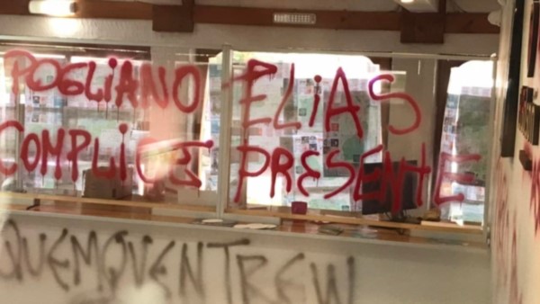 Pintadas intimidantes y daños varios. (Foto: Noticias El Bolsón)