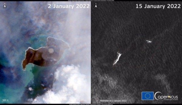 La isla de Tonga desapareció tras las violenta erupción.