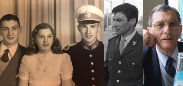 Evolución. Barbot, con su gorra militar y sus hermanos Héctor y Silvia; en un operativo en Trelew y ya retirado, en Capital Federal.