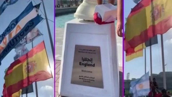 Polémica en Qatar: hinchas argentinos quitan bandera inglesa e izan la de Malvinas,