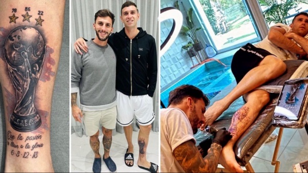 El "Dibu" junto a su tatuador. Cumplió con su promesa.