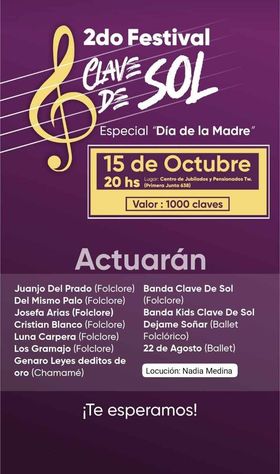 Llega a Trelew el 2do Festival Clave de Sol