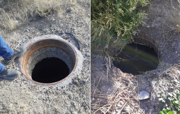 Un peligro. Las imágenes que difundió la empresa de Trelew con la falta de las tapas en las cloacas. 