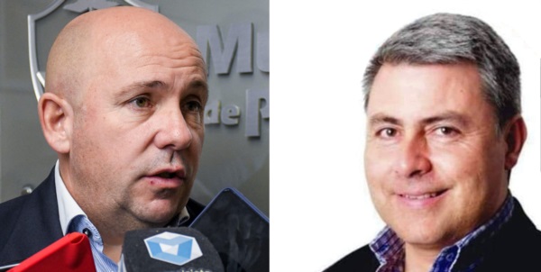Suma. Sastre (izquierda) habló sobre Catalán, que se bajó de la candidatura y quiere pasar a Arriba Chubut. 