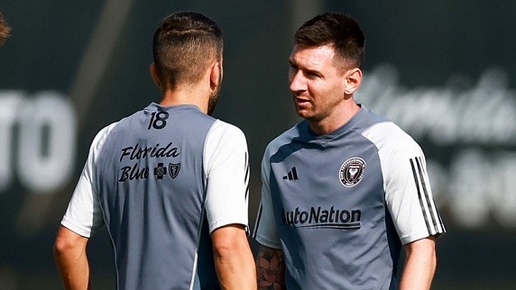 Leo Messi y Jordi Alba en el entrenamiento de Inter Miami.